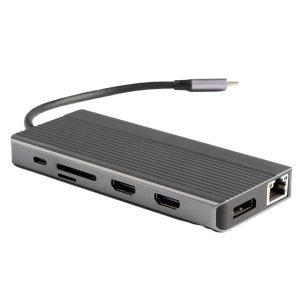 Powerology 13in1 USB-C Hub 4K HDMI Type-C 100W PD Ethernet USB SD MicroSD 3.5AUX -Gray (P131HBCGY)