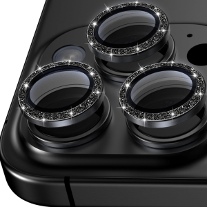 iPhone 16 Pro/16 Pro Max All Shock Glitter Camera Lens – Black