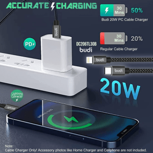 Budi USB-C to Lightning 2Meters Braided Cable – BlackDC206TL20B