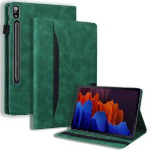 Samsung Galaxy Tab S10 FE/S10/S9 FE/S9/S8/S7 PU Leather Wallet Stand Cover with Pen Holder – Green