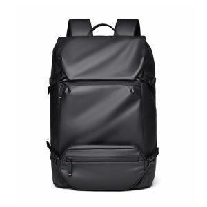 Mens Waterproof Laptop Backpack Leather Film Nylon Bag – Black