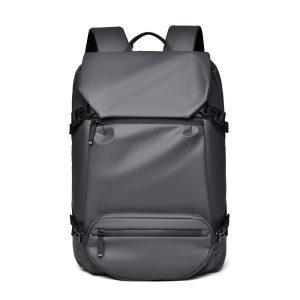 Mens Waterproof Laptop Backpack Leather Film Nylon Bag – Grey