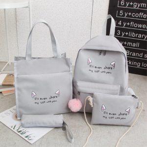 Student Backpack Set Tote Sling Shoulder Bag Pencil Case Travel Bag Kit - Grey