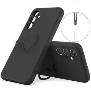 Samsung Galaxy A26 Silicone Ring Kickstand Cover With Straps - Black