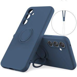 Samsung Galaxy A26 Silicone Ring Kickstand Cover With Straps - Midnight Blue