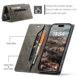 iPhone 16 Pro Max AUTSPACE A01 Leather Flip Cover With RFID Blocking Card Holder – Coffee