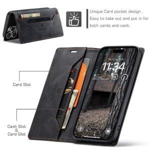 iPhone 16 Pro Max AUTSPACE A01 Leather Flip Cover With RFID Blocking Card Holder – Black