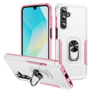 Samsung Galaxy A26 Military Ring Kickstand PC+TPU Cover – White + Pink