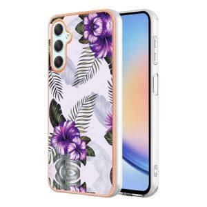 Samsung Galaxy A26 IMD Marble Flower Pattern TPU Cover – Purple Flower