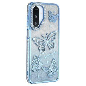 Samsung Galaxy A26 Rhinestones 3D Butterfly Glitter TPU Cover – Blue