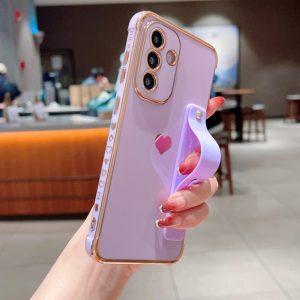 Samsung Galaxy A56 5G Love Heart Soft TPU Cover With Strip Kickstand – Purple