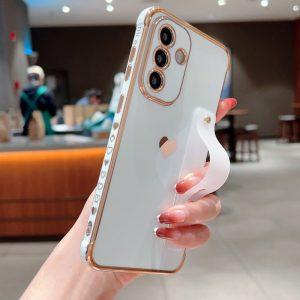 Samsung Galaxy A56 5G Love Heart Soft TPU Cover With Strip Kickstand – Ivory White