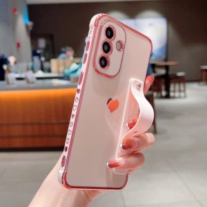 Samsung Galaxy A56 5G Love Heart Soft TPU Cover With Strip Kickstand – Pink