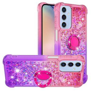 Samsung Galaxy A56 5G TPU Gradiant Liquid Quicksand Shockproof Kickstand Cover – Pink+Purple