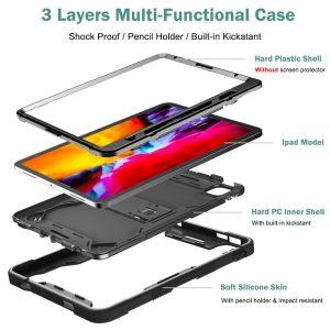 iPad 11 (A16)/ 10TH Gen Silicone + PC Tablet Cover with Kickstand – Black