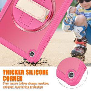Samsung Galaxy Tab A9+ PC+TPU Rotary Kickstand Hand Strap Cover – Rose