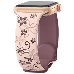 Silicone Floral Band For Apple Watch 38/40/41/42MM – Pink/Smoke Purple