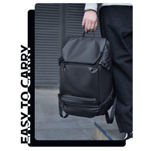 Mens Waterproof Laptop Backpack Leather Film Nylon Bag – Black