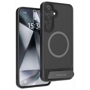 Samsung S25 Plus Levelo Matteo With Bottom Stand Grip Cover – Black (LVL-MATTEO-25P-BK)