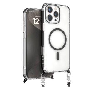 iPhone 16 Pro Max Levelo Celeste Magsafe Cover With Crossbody Strap – Black (LVLCMCCS16PMBK)