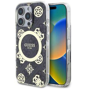 iPhone 16 Pro Max Guess Magsafe IML 4G Design With Peony Cover – Black (GUOHMP16XH4PYEEK)