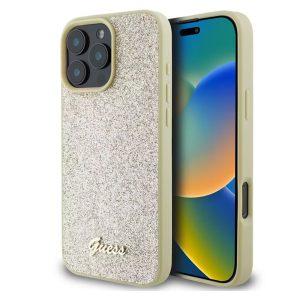 iPhone 16 Pro Max Guess Fixed Glitter Hard Cover – Gold (GUHCP16XHGGSHD)