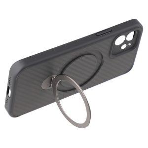 iPhone 12 Carbon Fiber Texture Magnetic Ring Kickstand TPU Cover – Black