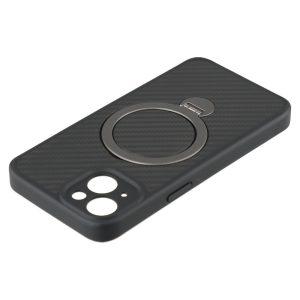 iPhone 14 Carbon Fiber Texture Magnetic Ring Kickstand TPU Cover – Black