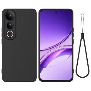 Vivo V50 Lite 5G/4G Liquid Silicone Cover with Hand Strap – Black