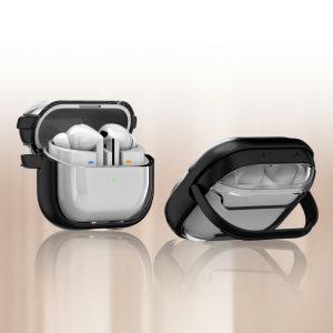 Samsung Galaxy Buds3 Pro/Buds3 PC + TPU Clear Earbud Case with Carabiner – Transparent Black