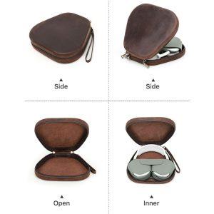 AirPods Max CONTACTS FAMILY Horse Texture Genuine Leather Headphone Storage Case - Coffee