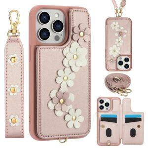 iPhone 16 Pro Max SY-001 Leather Coated TPU Flower Phone Cover - Pink