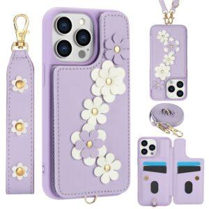 iPhone 16 Pro Max SY-001 Leather Coated TPU Flower Phone Cover - Purple