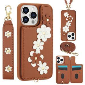 iPhone 16 Pro Max SY-001 Leather Coated TPU Flower Phone Cover - Brown