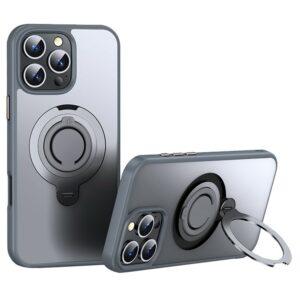iPhone 16 Pro Max MagSafe Kickstand Matte Cover With Silicone Ring – Gray