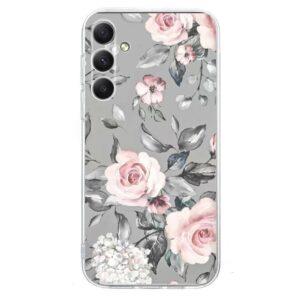 Samsung Galaxy A16 Pattern Printing TPU Cover - Gray Background Flowers