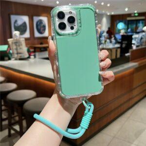 iPhone 16 Pro Max PC+TPU Drop-Proof Cover with Wrist Strap – Light Green