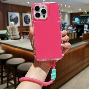 iPhone 16 Pro Max PC+TPU Drop-Proof Cover with Wrist Strap – Rose