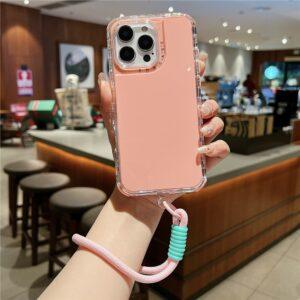 iPhone 16 Pro Max PC+TPU Drop-Proof Cover with Wrist Strap – Pink