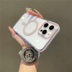 iPhone 15 Pro Max MagSafe Rhinestone Decor TPU + PC Cover – Pink