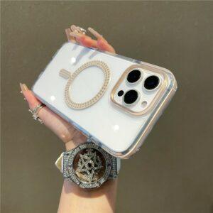 iPhone 16 Pro Max MagSafe Rhinestone Decor TPU + PC Cover – Brown