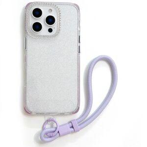 iPhone 16 Pro Max Rhinestone Glitter TPU Cover with Wrist Strap – Purple