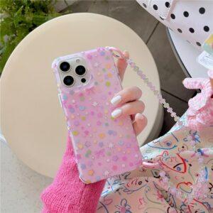 iPhone 16 Pro Max IMD Star Design TPU Cover with Beaded Strap – Pink