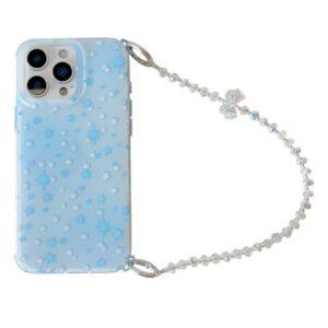 iPhone 15 Pro Max IMD Star Design TPU Cover with Beaded Strap – Blue