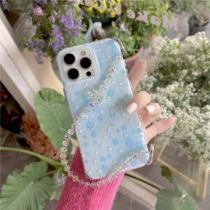 iPhone 16 Pro Max IMD Star Design TPU Cover with Beaded Strap – Blue