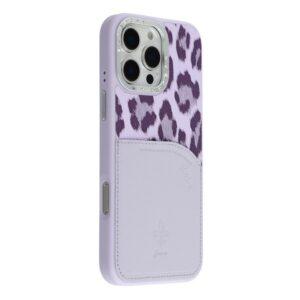 iPhone 16 Pro Max JAUCASE Leopard Print Cover With Card Holder – Purple