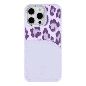 iPhone 16 Pro Max JAUCASE Leopard Print Cover With Card Holder – Purple