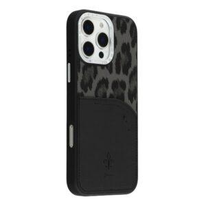 iPhone 16 Pro Max JAUCASE Leopard Print Cover With Card Holder – Black