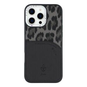iPhone 16 Pro Max JAUCASE Leopard Print Cover With Card Holder – Black