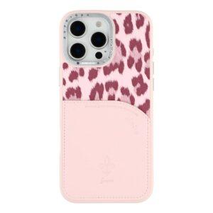 iPhone 16 Pro Max JAUCASE Leopard Print Cover With Card Holder – Pink